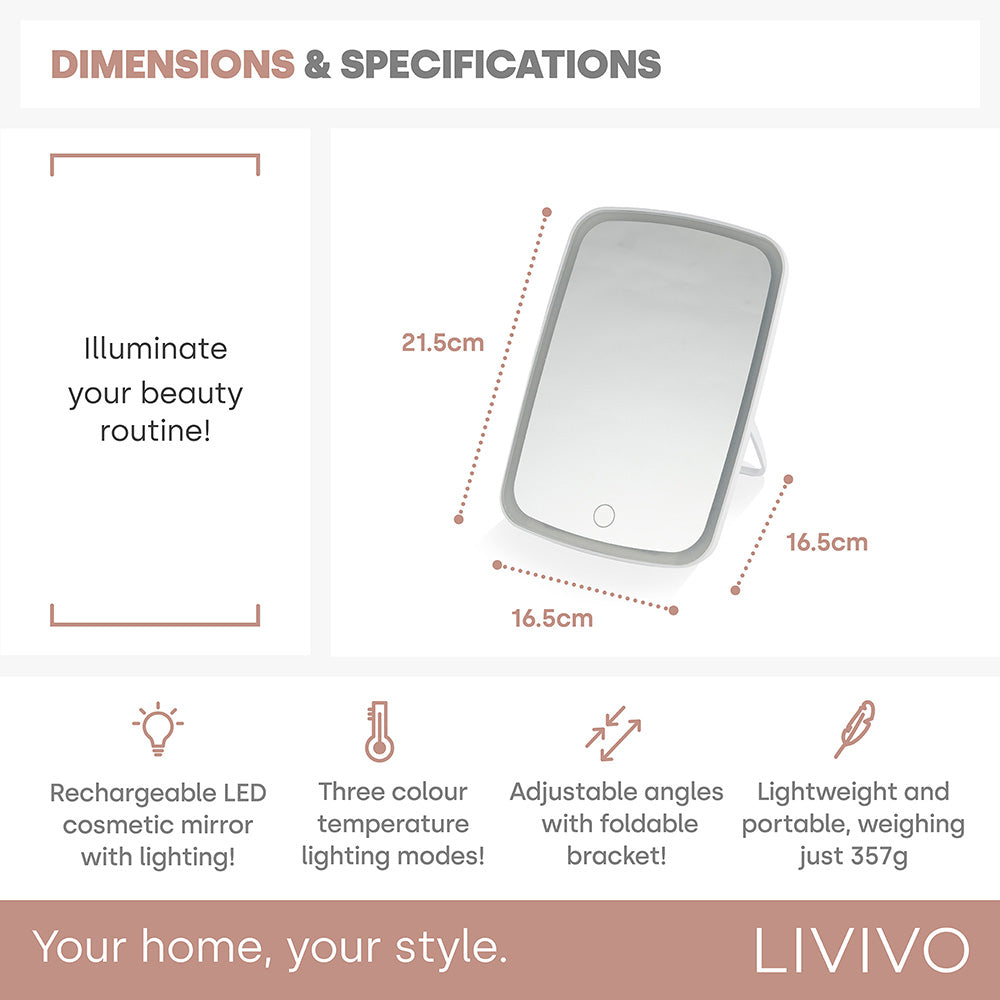 Livivo Freestanding Led Cosmetic Mirror Rechargeable - 3 Lighting Modes Adjustable Makeup Mirror