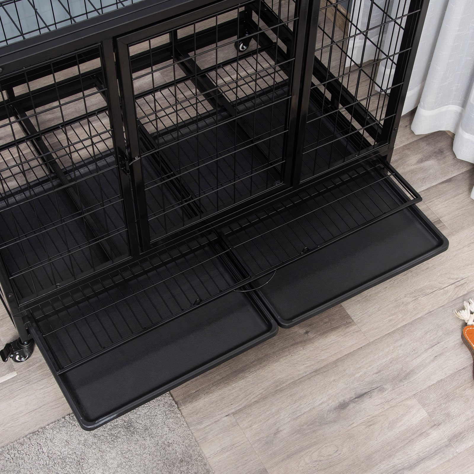 Heavy Duty Dog Cage W/ Wheels, Tray - M L