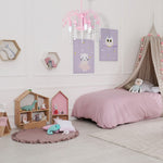 Laura Pink  Pendant Lamp  Beautifully Hand Made Chandelier In Baby Pink With Crystal Droplets