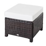 Rattan Footstool Wicker Ottoman With Padded Seat Cushion | Brown