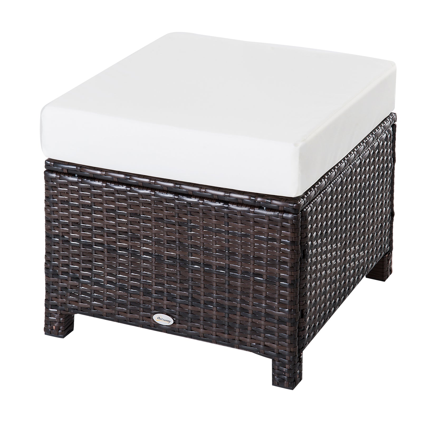 Rattan Footstool Wicker Ottoman With Padded Seat Cushion | Brown