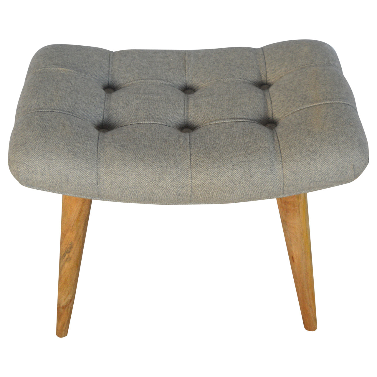 Solid Wood Curved Grey Tweed Bench