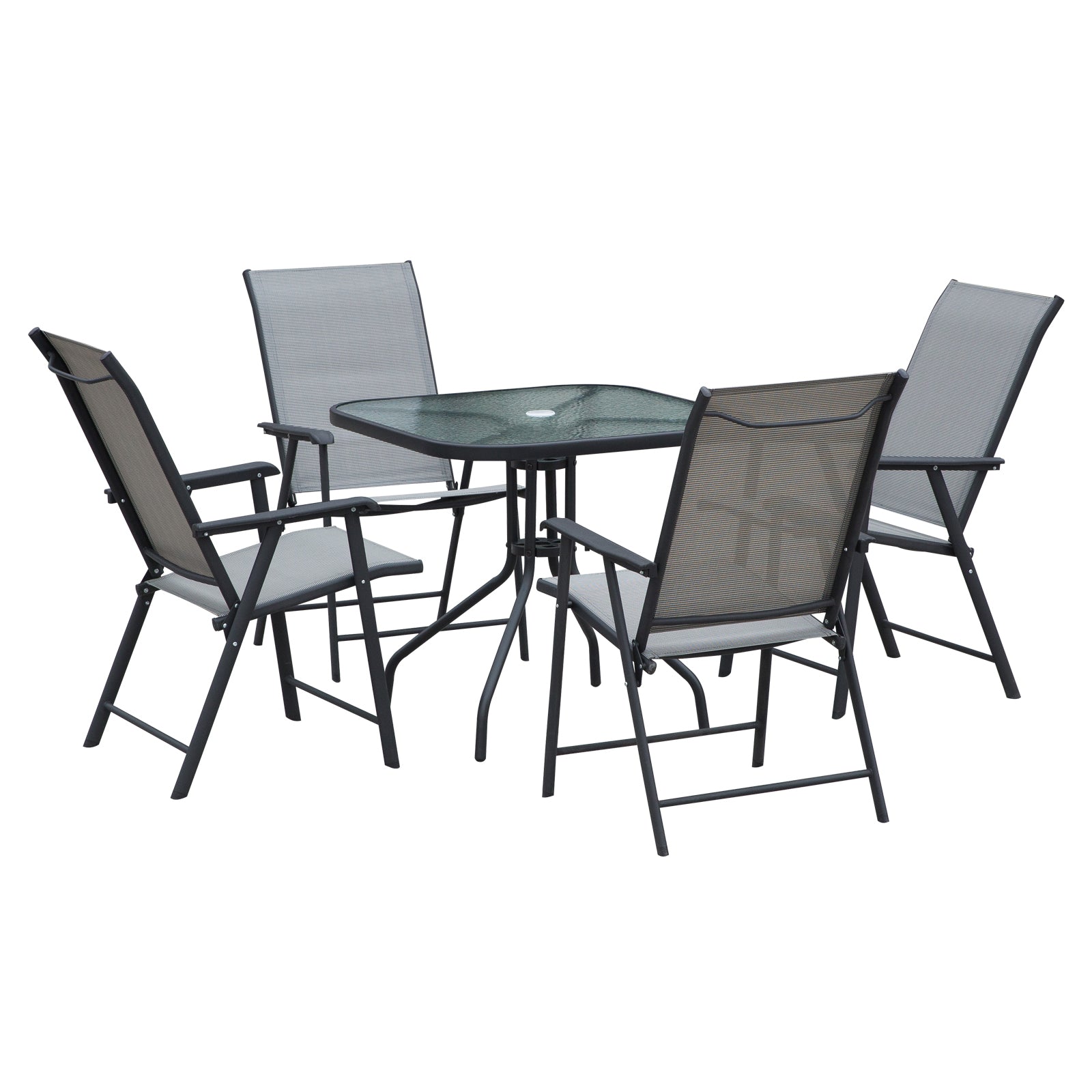 Outdoor Dining Set Steel Frames W/ 4 Chairs Coffee Table | 5 | Gray