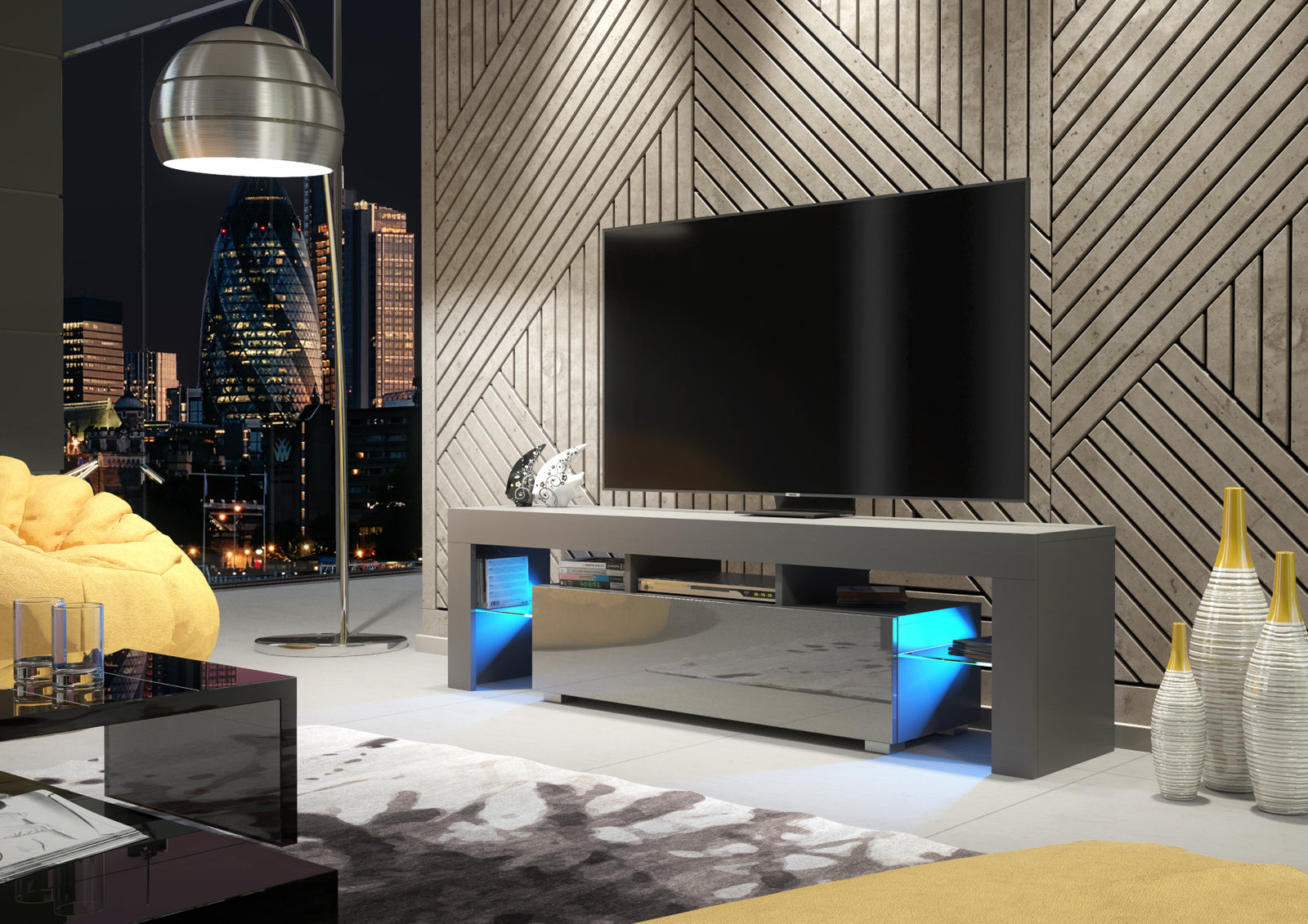 Aria Tv Unit 160cm With Led Lights | Dark Grey