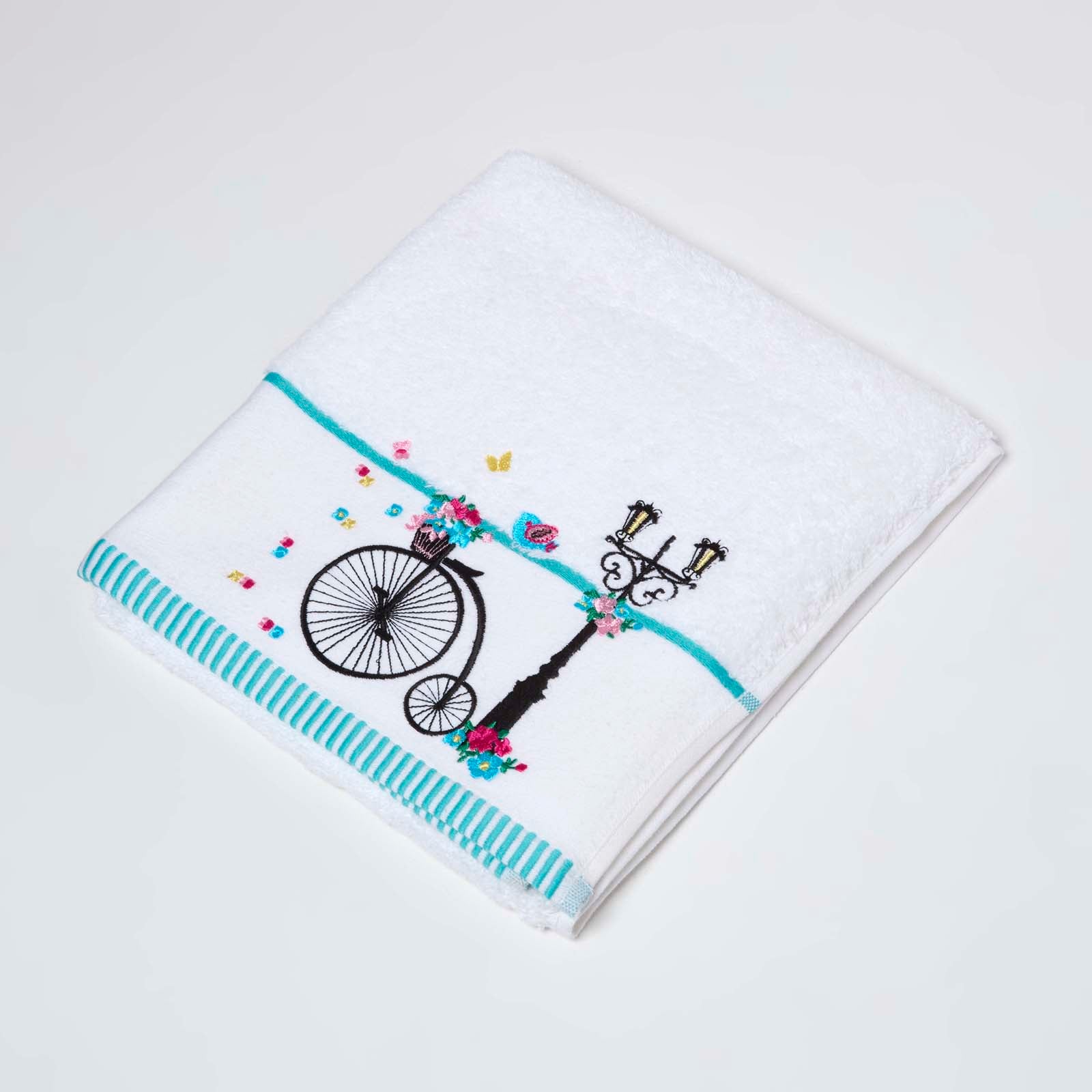 Turkish Cotton Embroidered Bicycle White Towel | Hand Towel | White