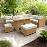 Buxton Rattan 9 Seat Rising Firepit Corner Set | Mixed Brown