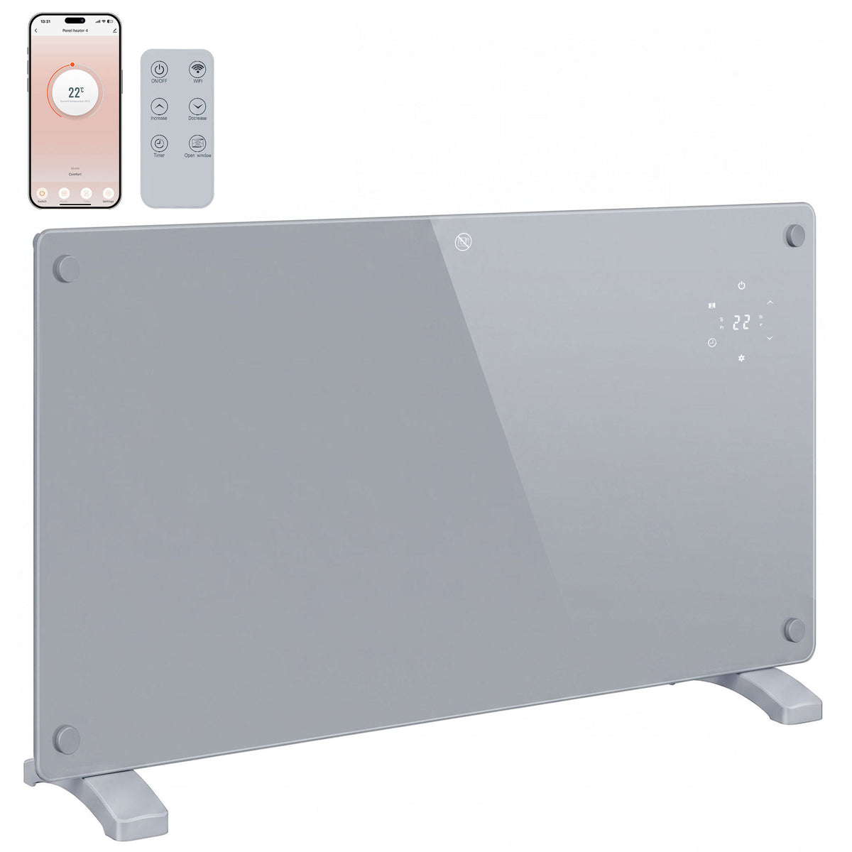 1500w Electric Space Heater Radiator Wifi Smart App | Grey