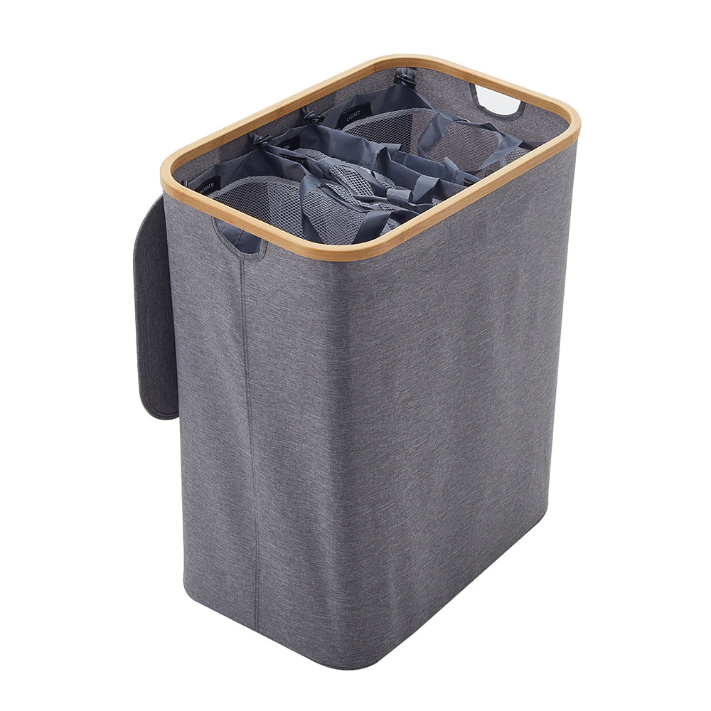 3 Compartments Laundry Basket With Lid | Grey