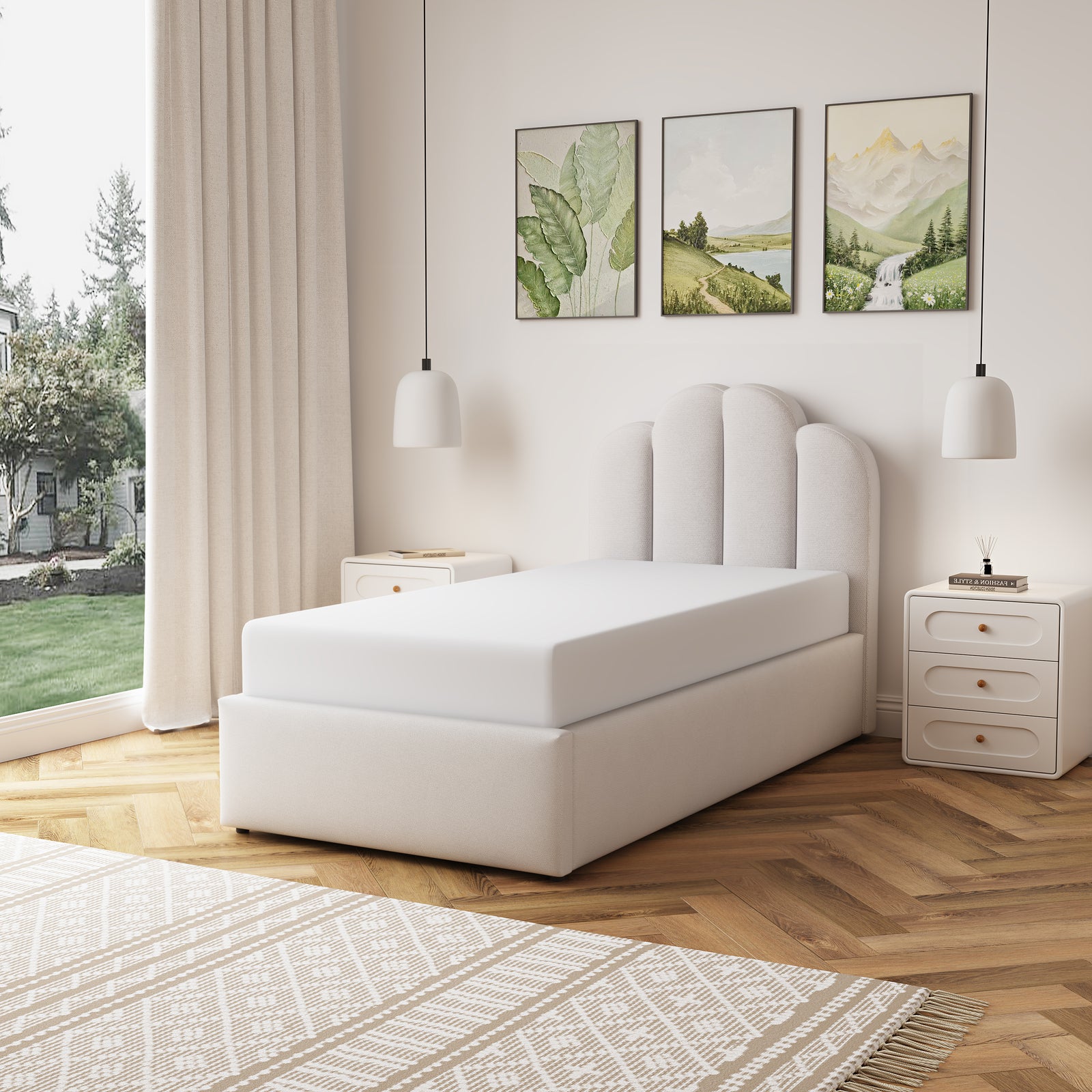 Ranson Fabric Ottoman Bed Frame | Single | Beige