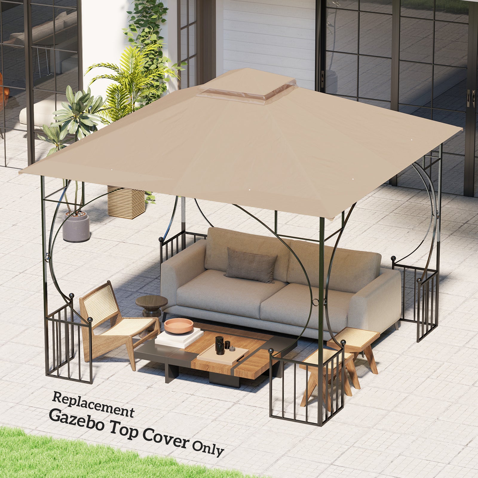 Gazebo Canopy Replacement Cover 3 X 3(m) 2-tier Roof Top | Khaki