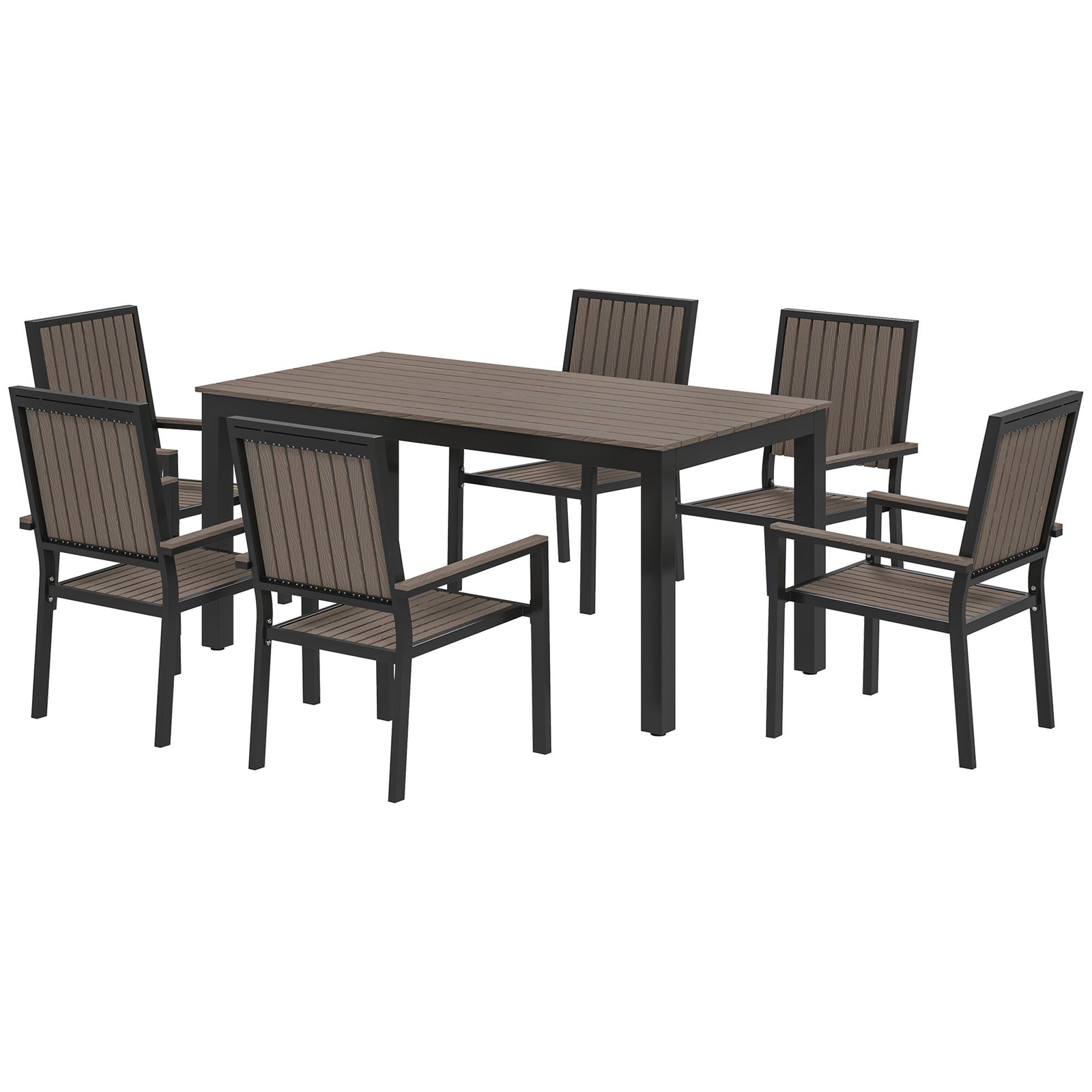 6 Seater Aluminium Garden Dining Set With Stackable Chairs | Brown