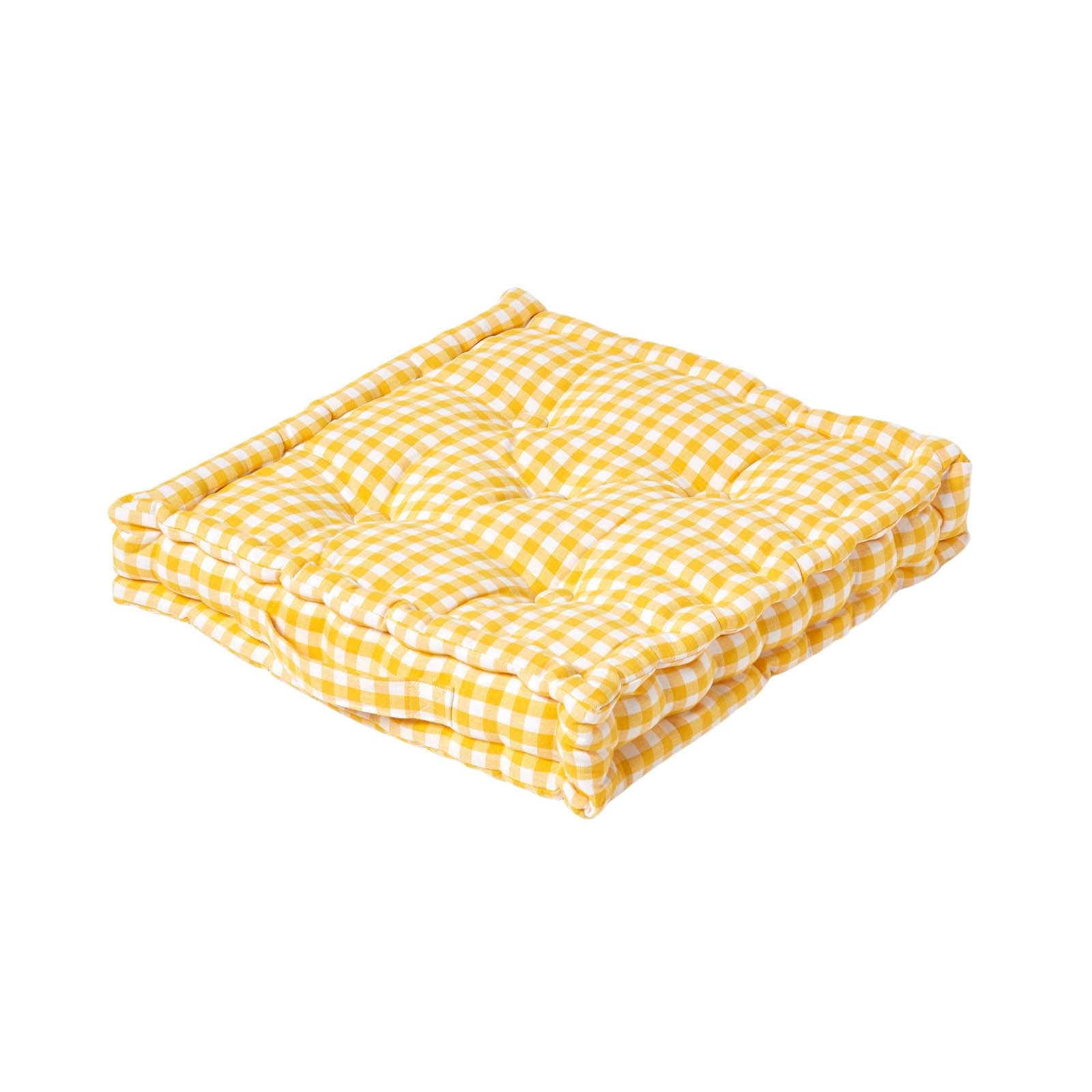 Cotton Gingham Check Floor Cushion | 40cm x 40cm | Yellow