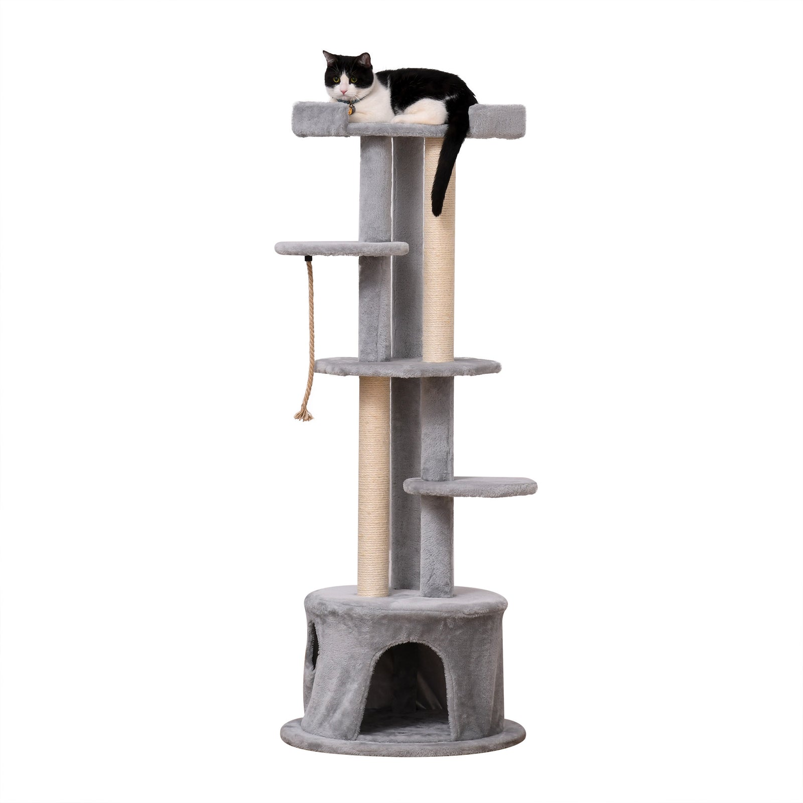 Cat Tree Kitten Tower W/ Scratching Post Condo Plush Perches Grey