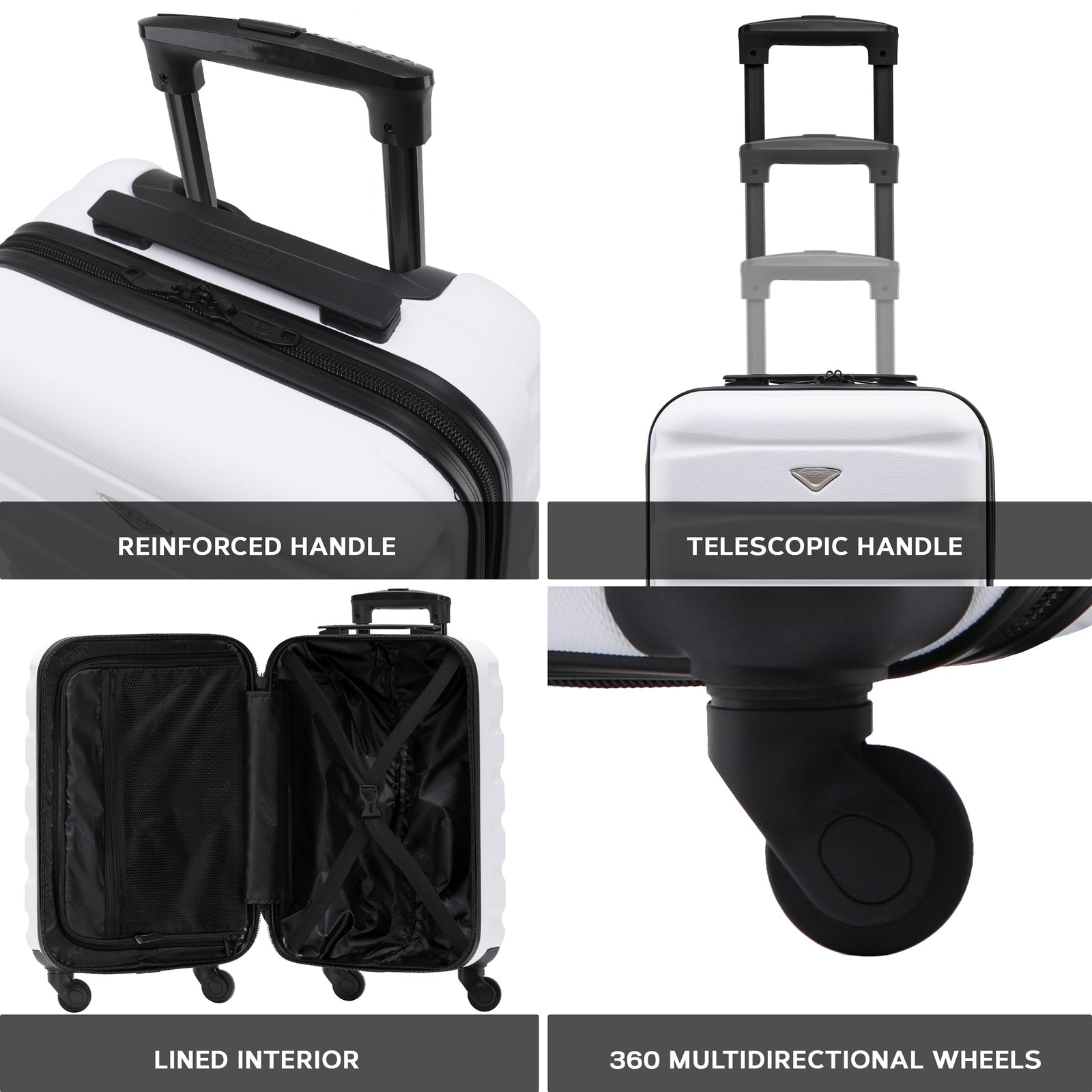 55x35x20cm Cabin Carry On Suitcase Hard Shell Overhead Luggage 100+ Airlines Approved | Cabin | Black & White