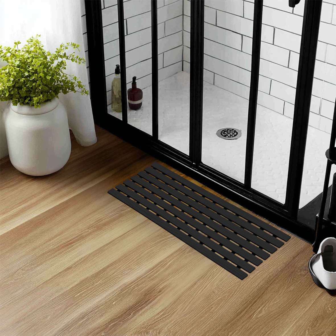 Non-slip Pvc Duckboard Shower Mat - 61cm X 25cm | Black