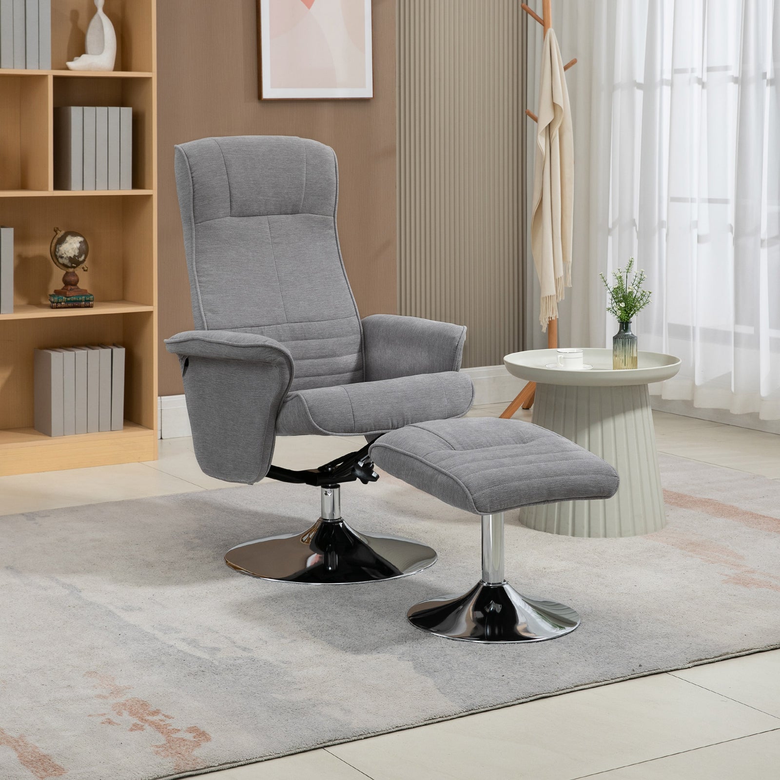 Upholstered Swivel Recliner Armchair With Ottoman | Grey