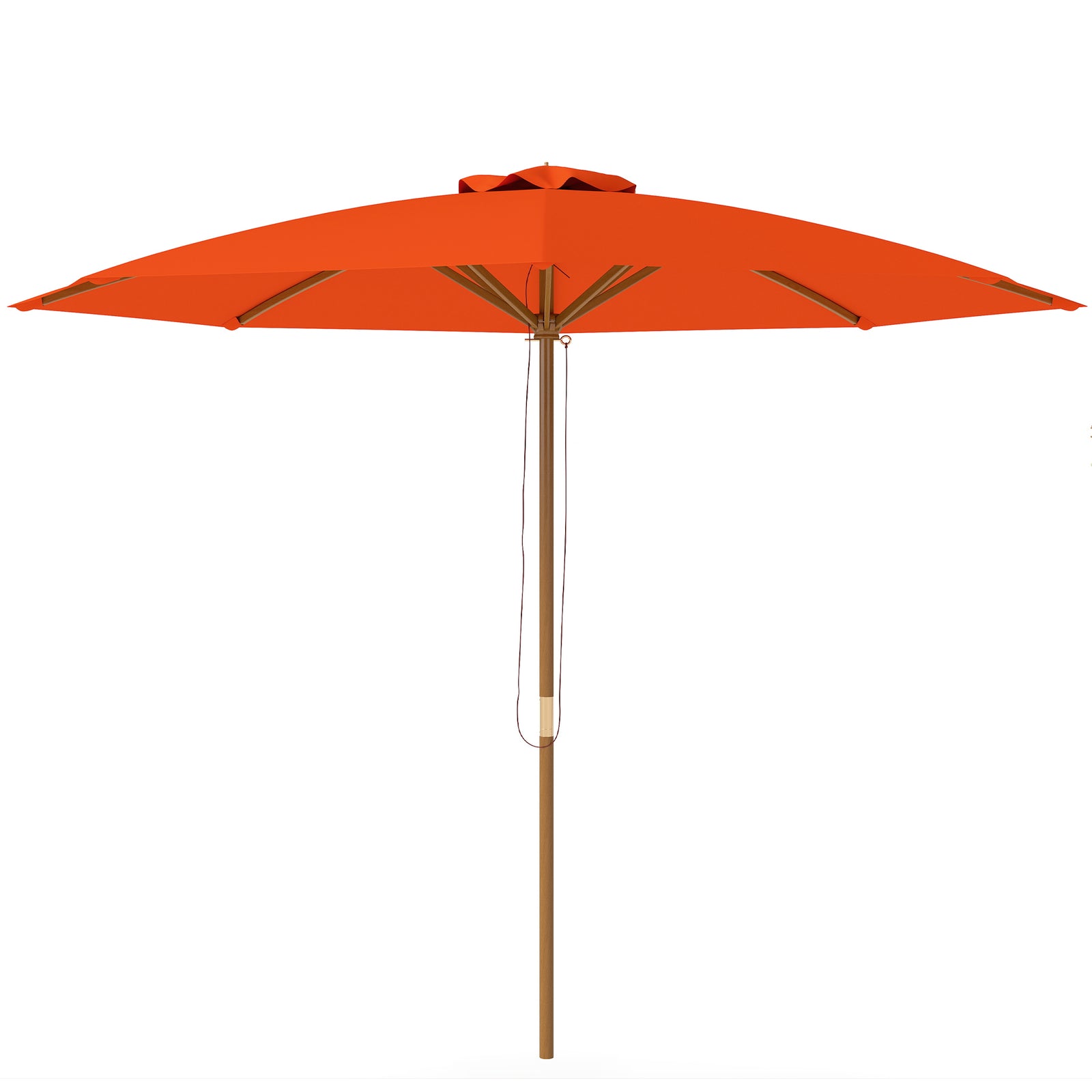 Wooden Garden Parasol With Rope Pulley Mechanism And 8 Ribs | Orange