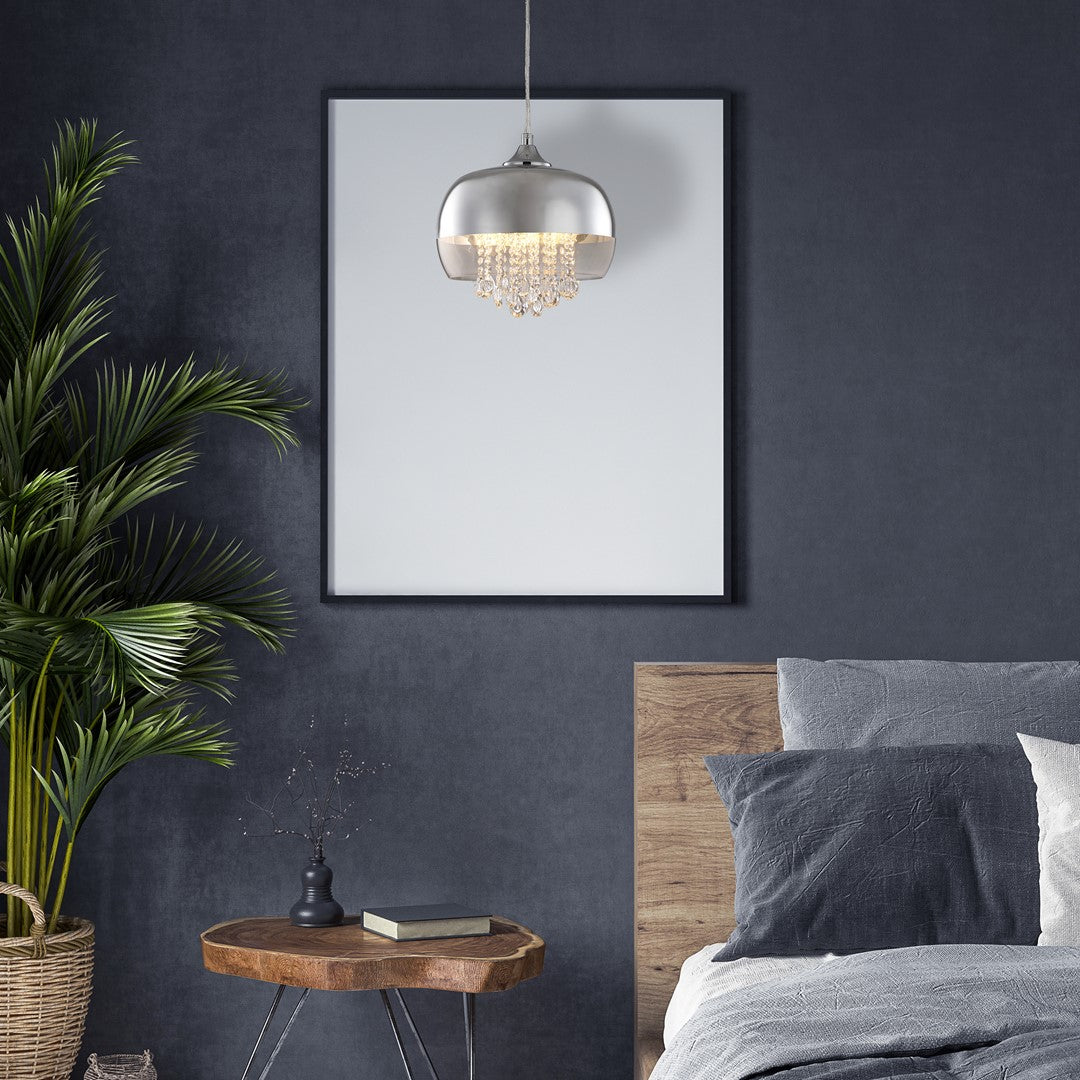 Luna Pendant 21cm 1xe14 Designer Light Crafted From A Chrome Fitting And Glass Shades With Suspended Crystals