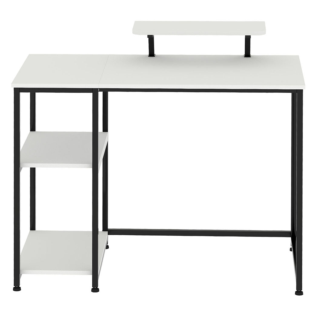 Computer Desk Home Office Table With Storage Shelves Monitor Stand | White
