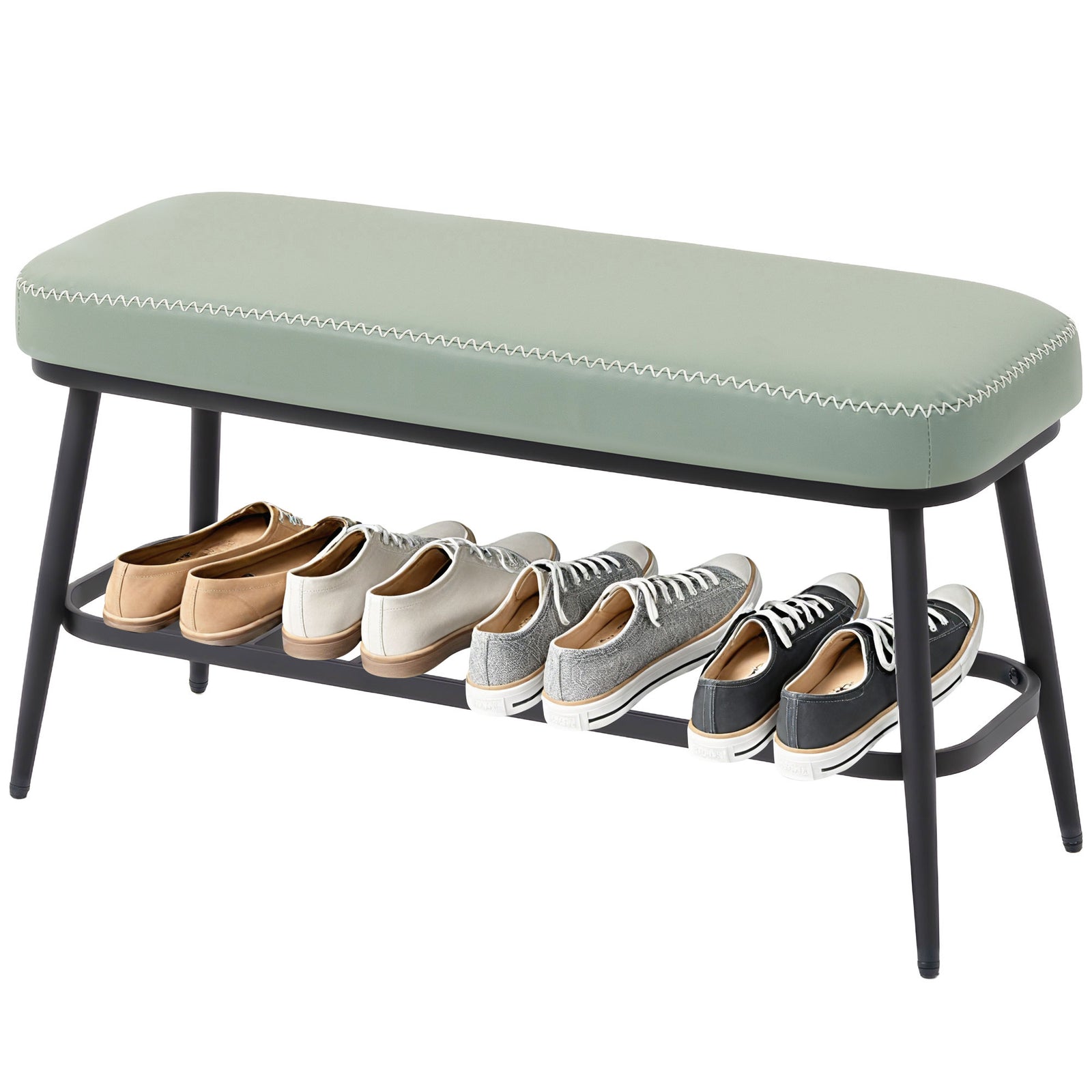 Shoe Bench, Pu Leather Shoe Storage Bench For Entryway | Green