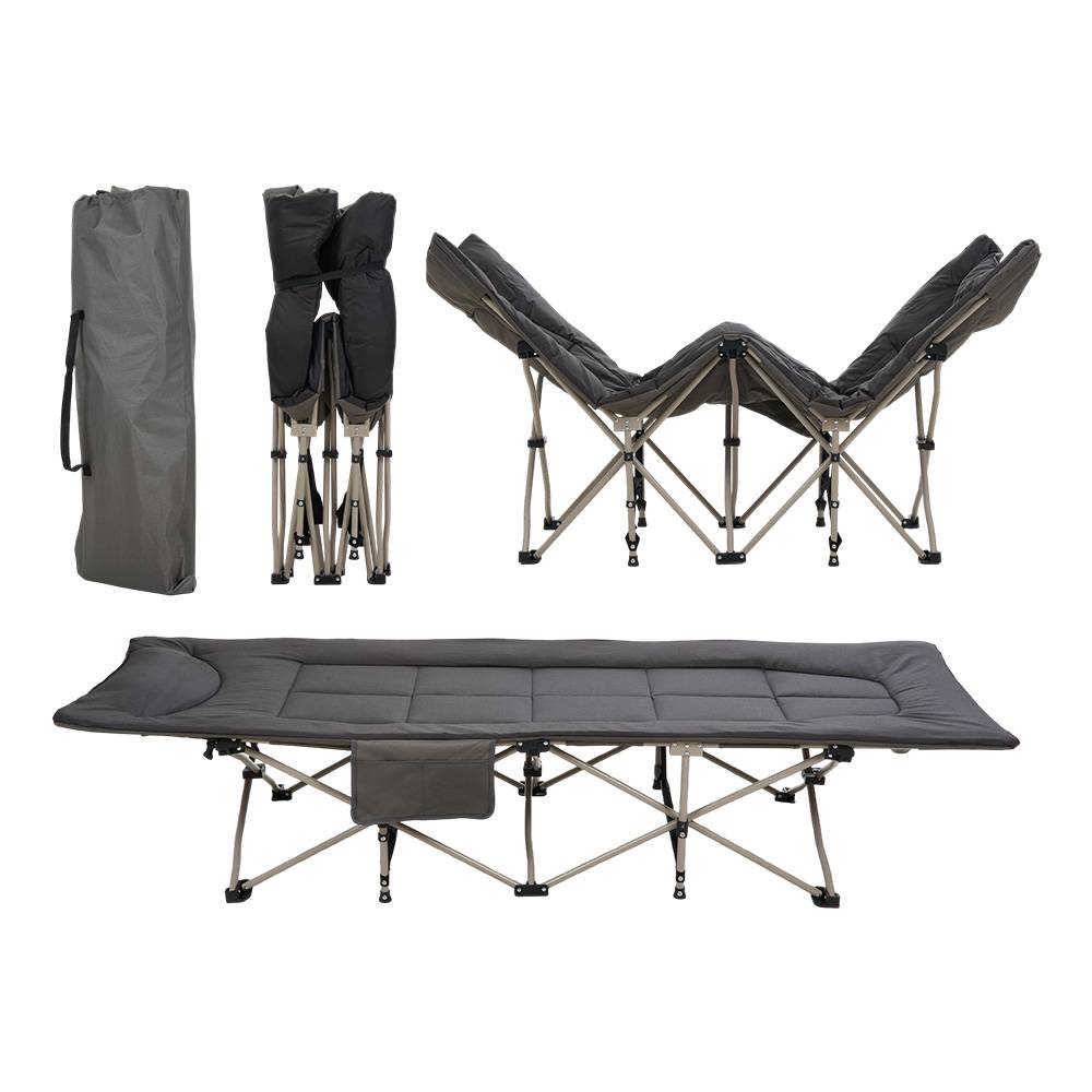 Folding Camping Cot With Mattress & Headres，wide Outdoor Camp Bed For Travel Hiking Indoor Use | Black