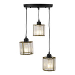 Modern 3-light Pendant Ceiling Light Adjustable Hanging Fixture With Crystal Glass Shades | Black