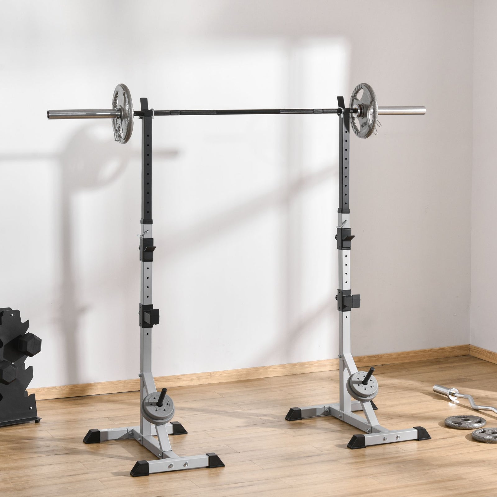 Adjustable Barbell Squat Racks For Bench Press | Silver
