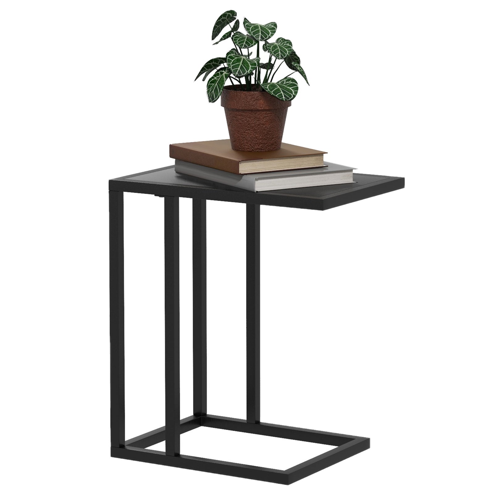 C Shape Side Table W/ Wood-effect Top | Jet Black