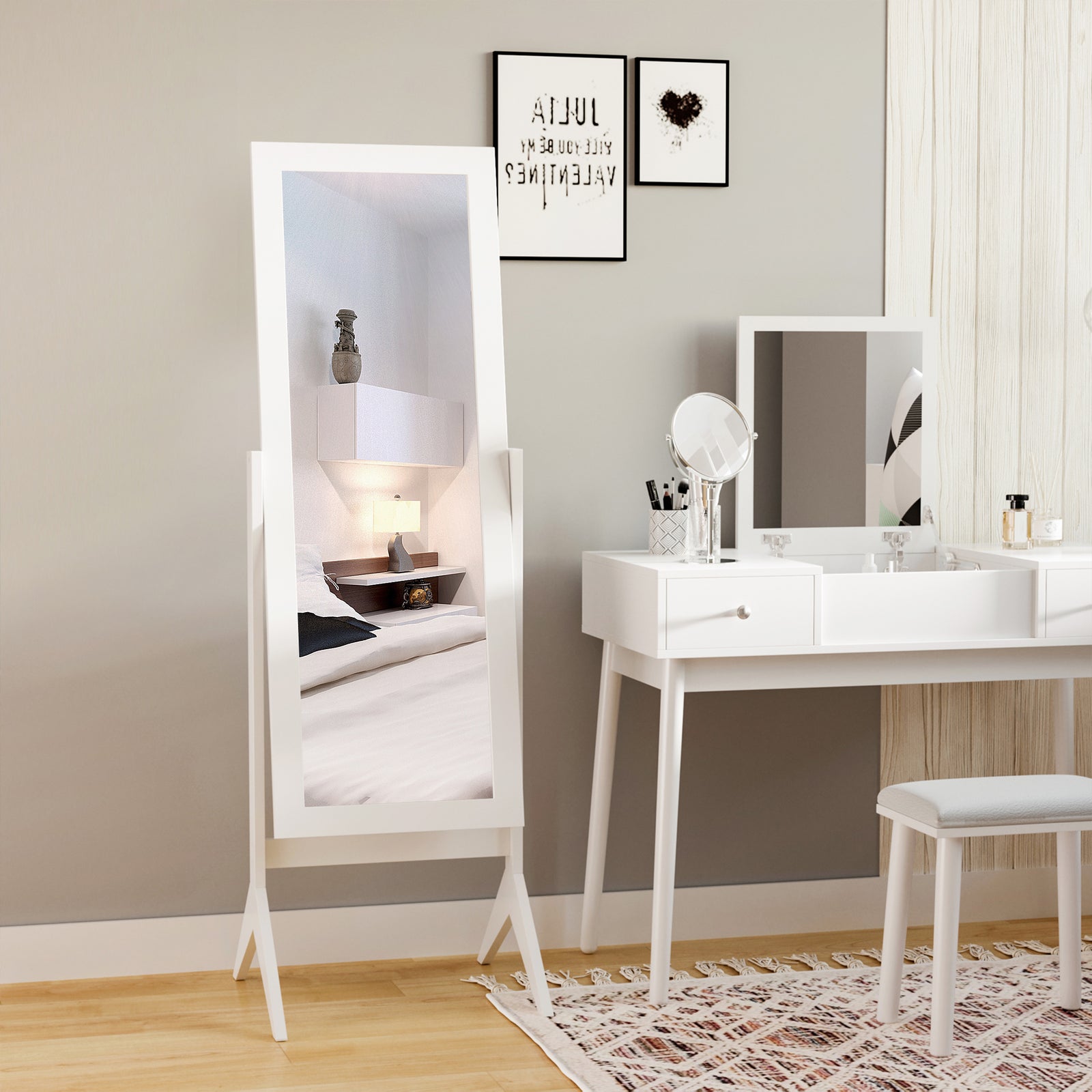 Freestanding Dressing Mirror 148x47cm Adjustable Angle | One Size | White