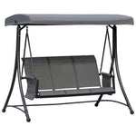 3 Seat Metal Fabric Backyard Balcony Patio Swing Chair | Charcoal Gray