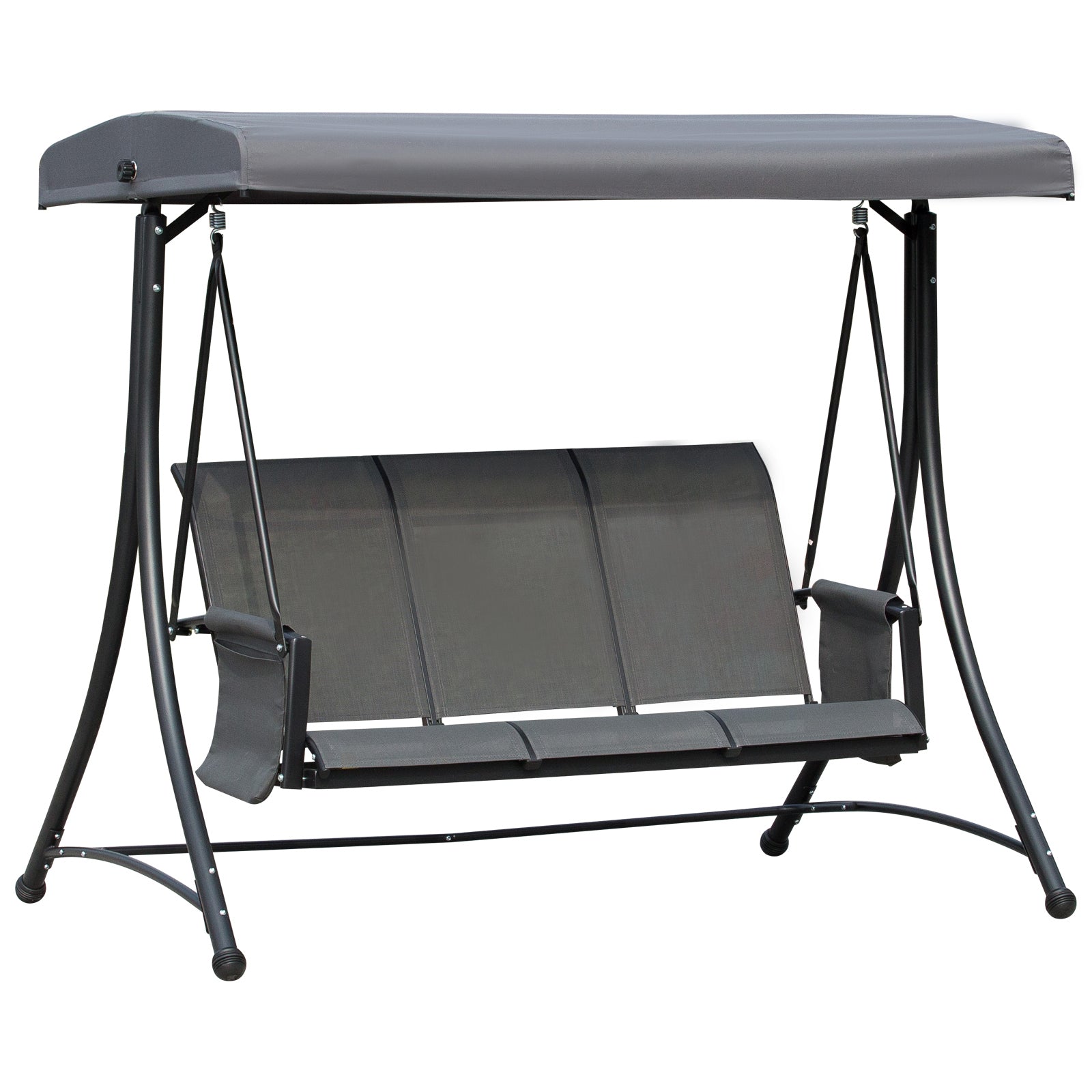 3 Seat Metal Fabric Backyard Balcony Patio Swing Chair | Charcoal Gray