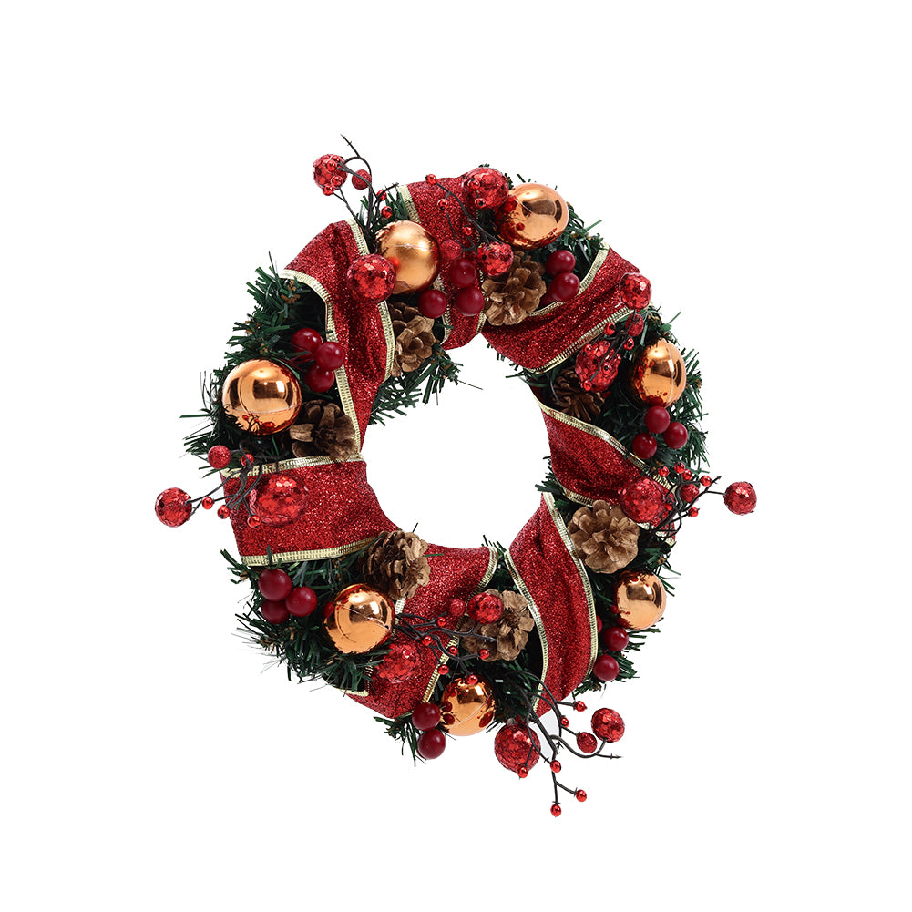 Red Ribbon Lighted Wreath Hanging Xmas Decor