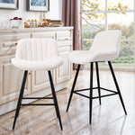 Set Of 2 Modern Sherpa Fleece Bar Stools With Backrest – Soft Padded Seat, Metal Legs