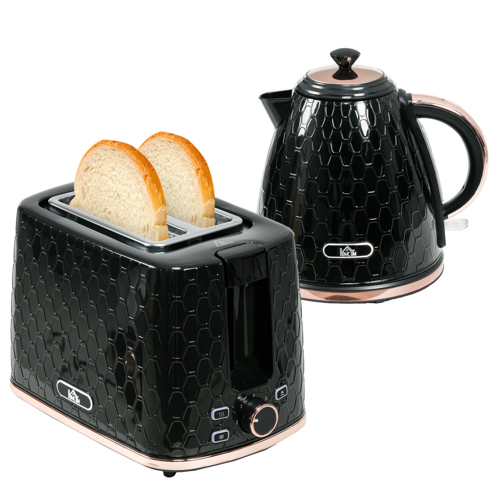 1.7l Kettle and 2 Slice Toaster Set With Defrost Reheat | Medium | Black