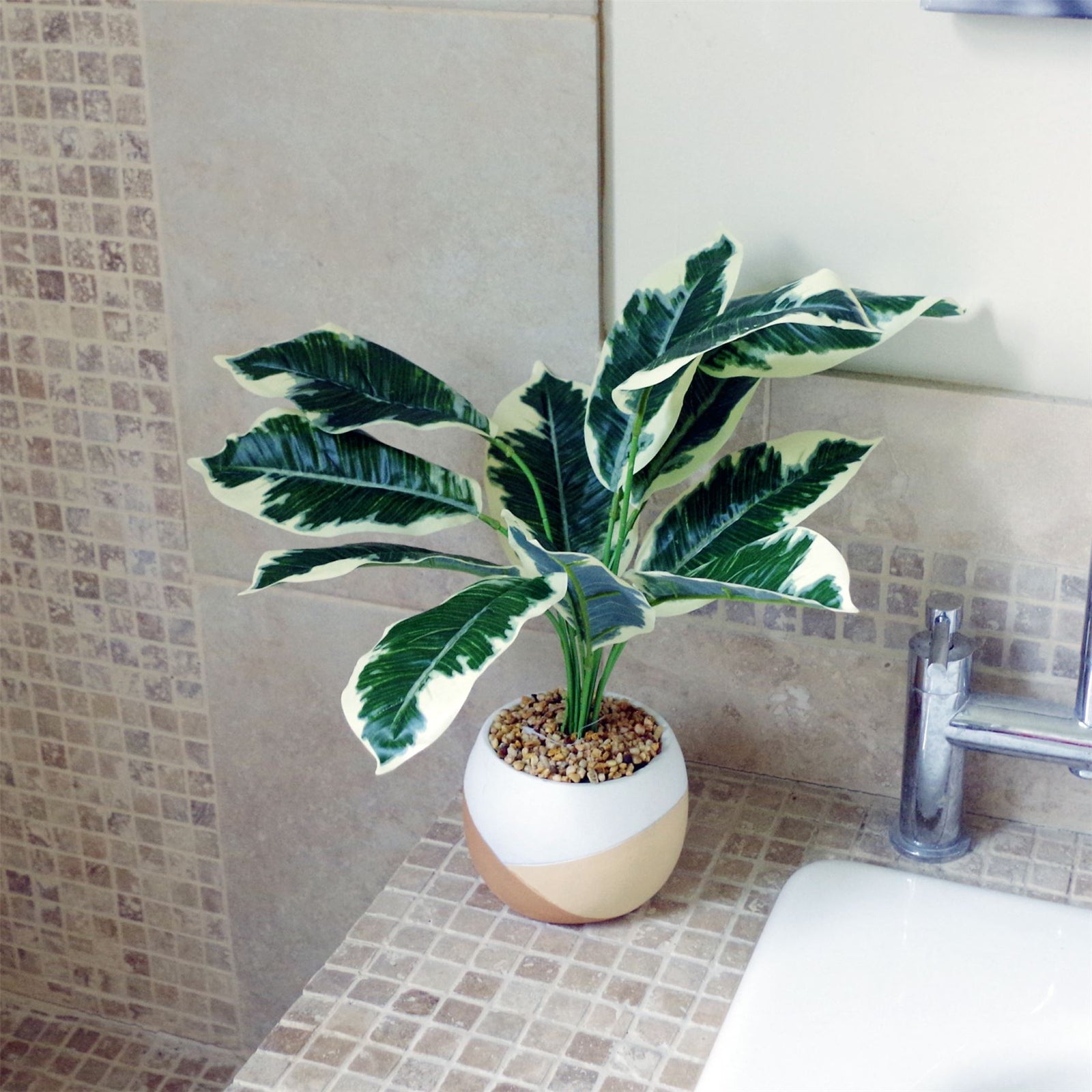 40cm Artificial Pothos Plant Variegated Shrub With Planter