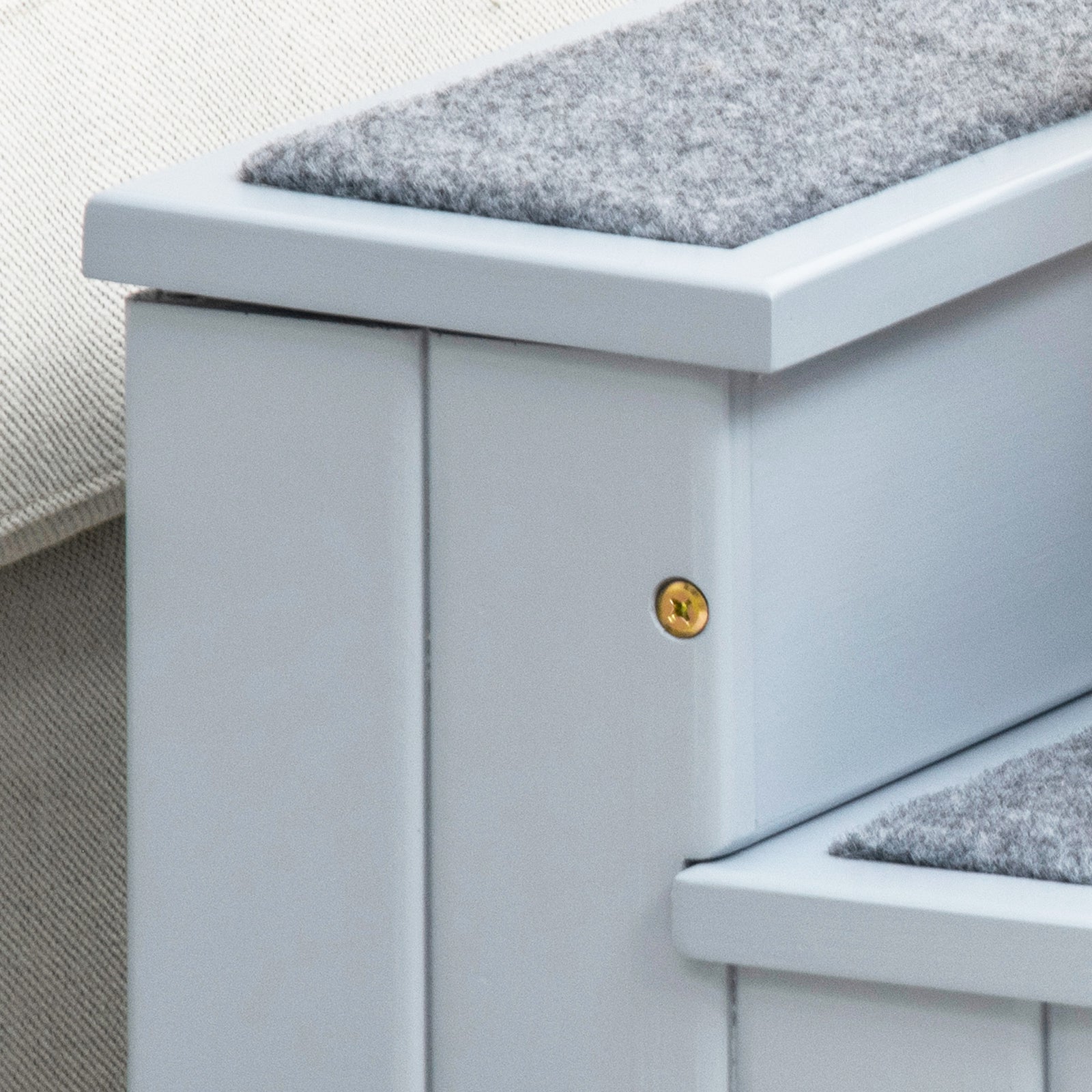 3 Step Wooden Dog Steps Pet Stairs Cat Ladder For Bed With Storage | Gray