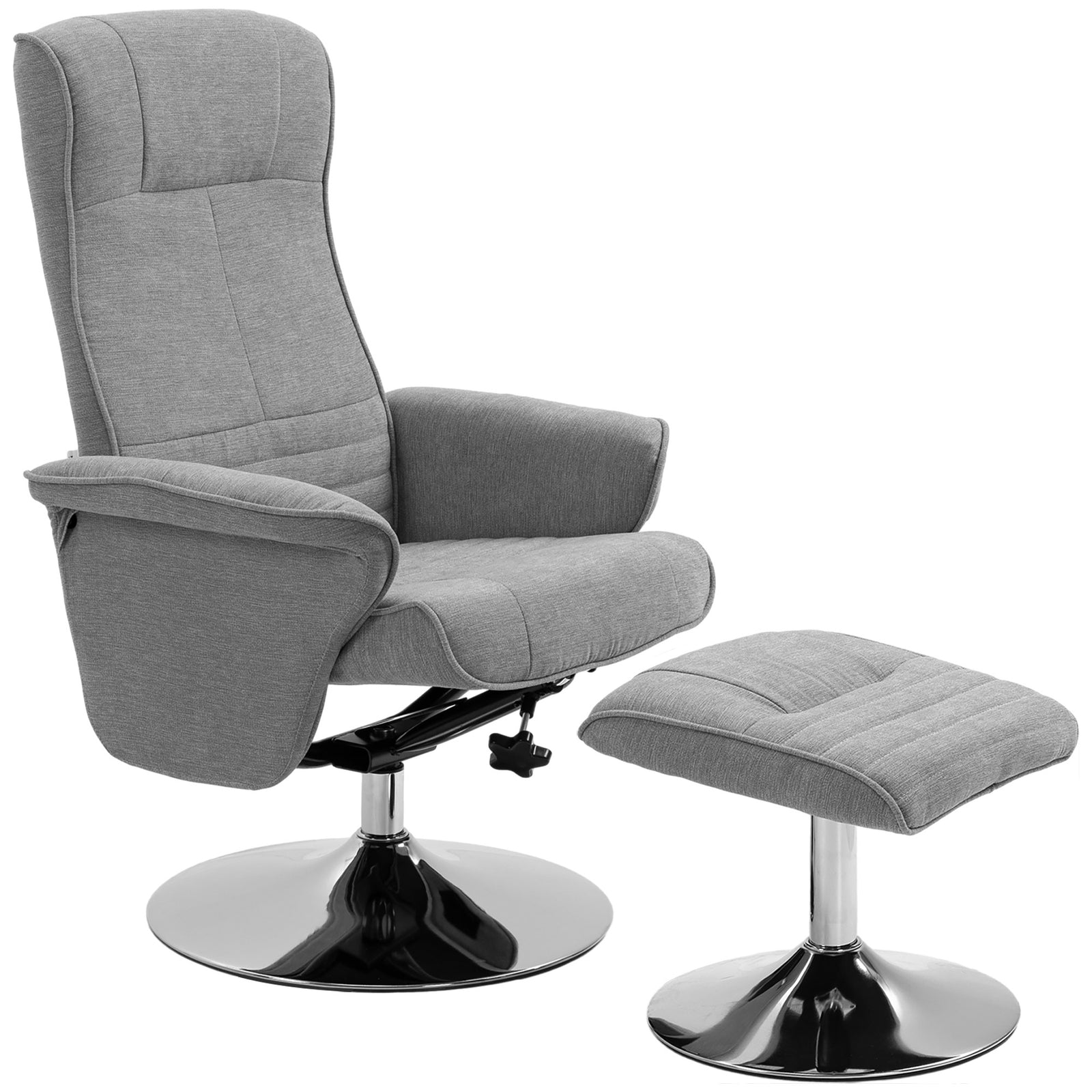 Upholstered Swivel Recliner Armchair With Ottoman | Grey