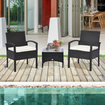 3pc Garden Rattan Bistro Set Dining Table 2 Seater Chair | Black