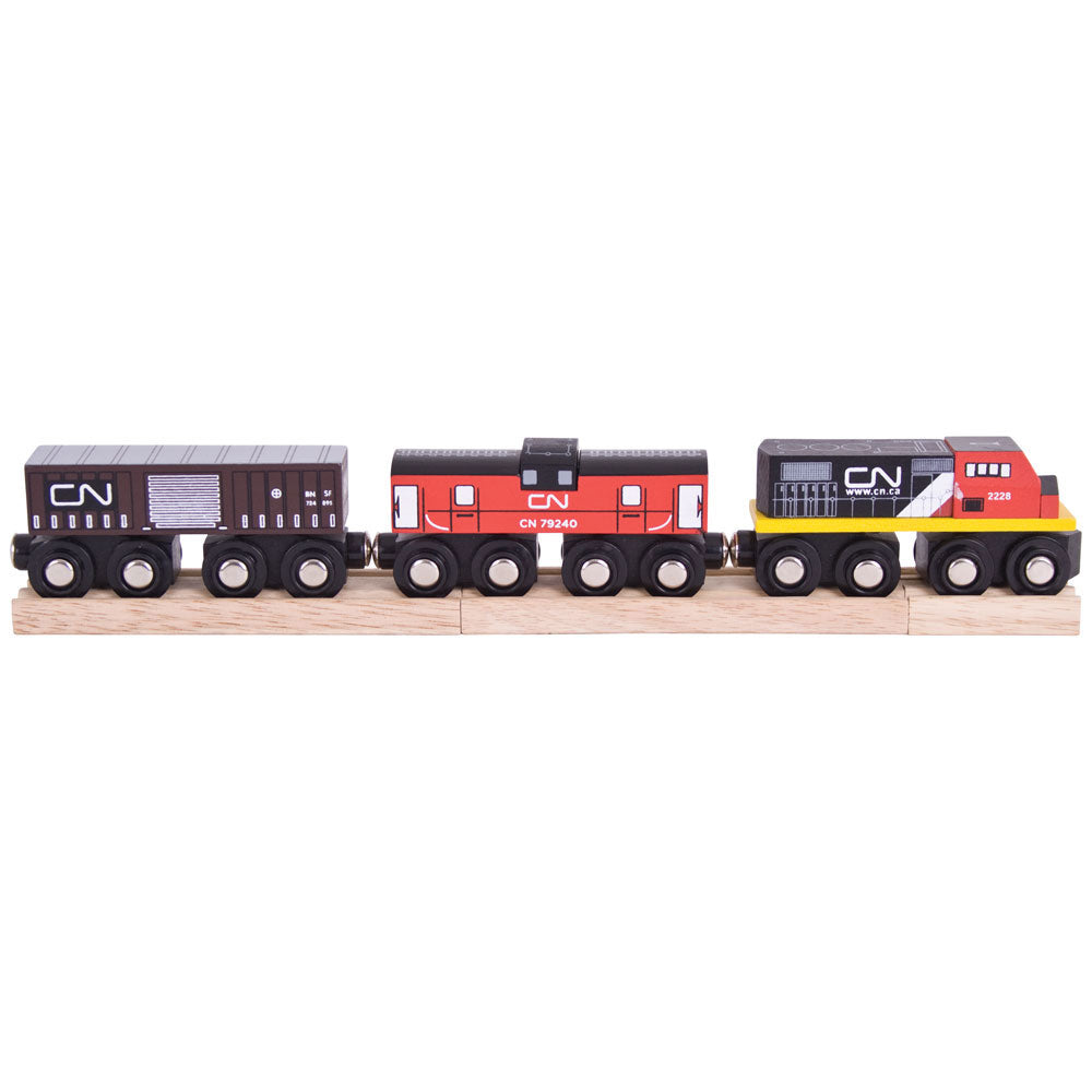 Wooden CN Train Engine with 3 Carriages
