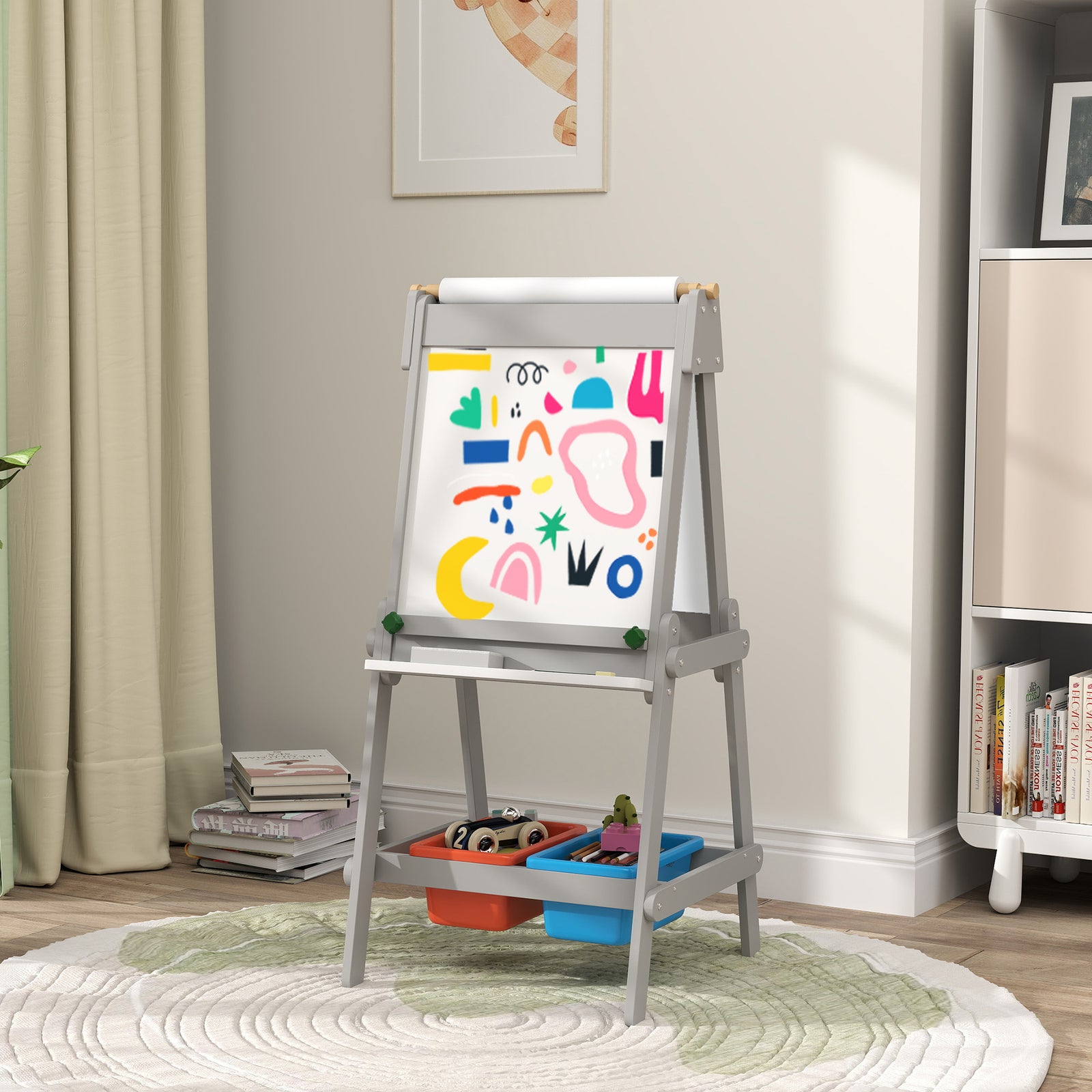 Aiyaplay Double Sided Art Easel For Kids With Paper Roll
