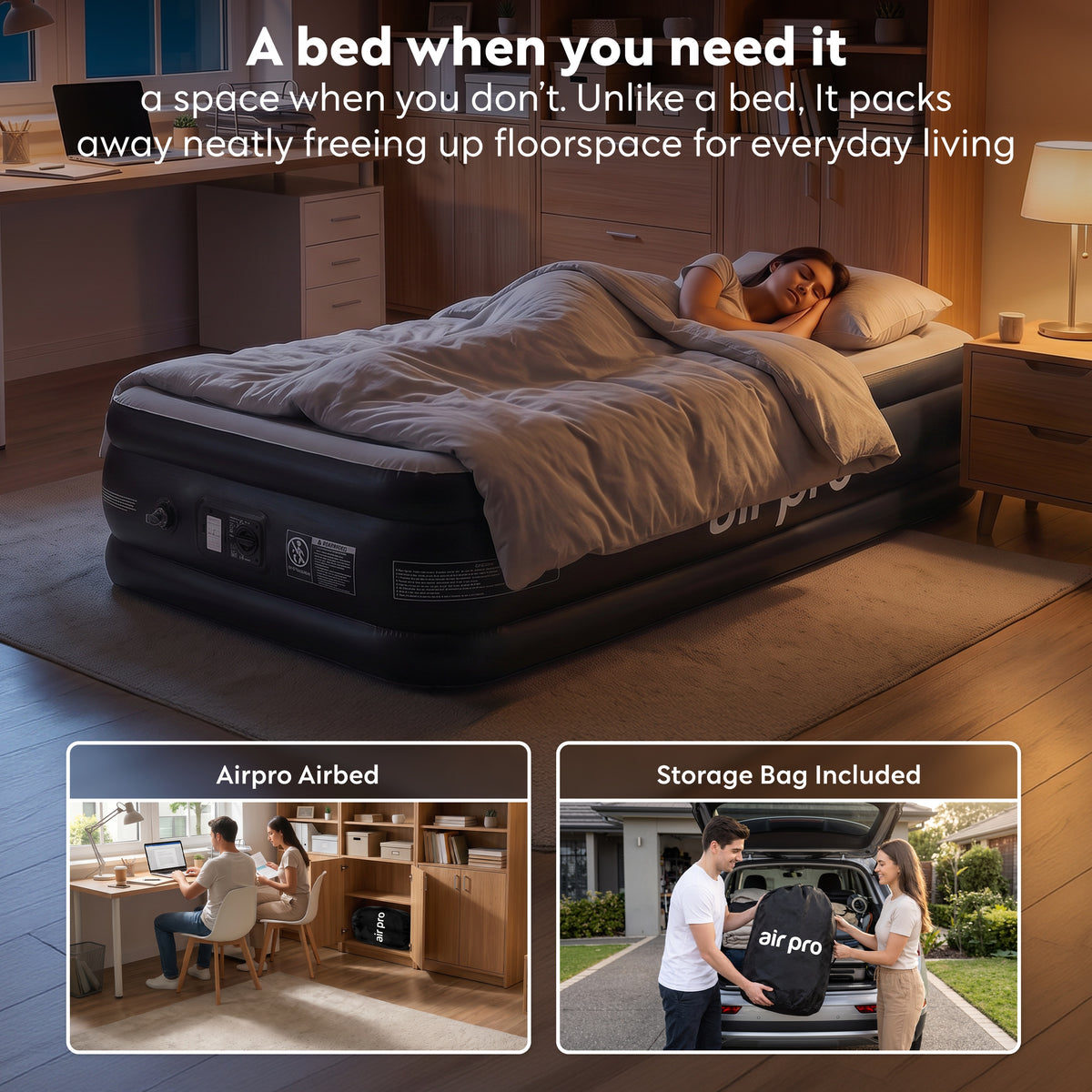 Inflatable Air Mattress With Soft Surface Built-in Electric Pump | Single | Black