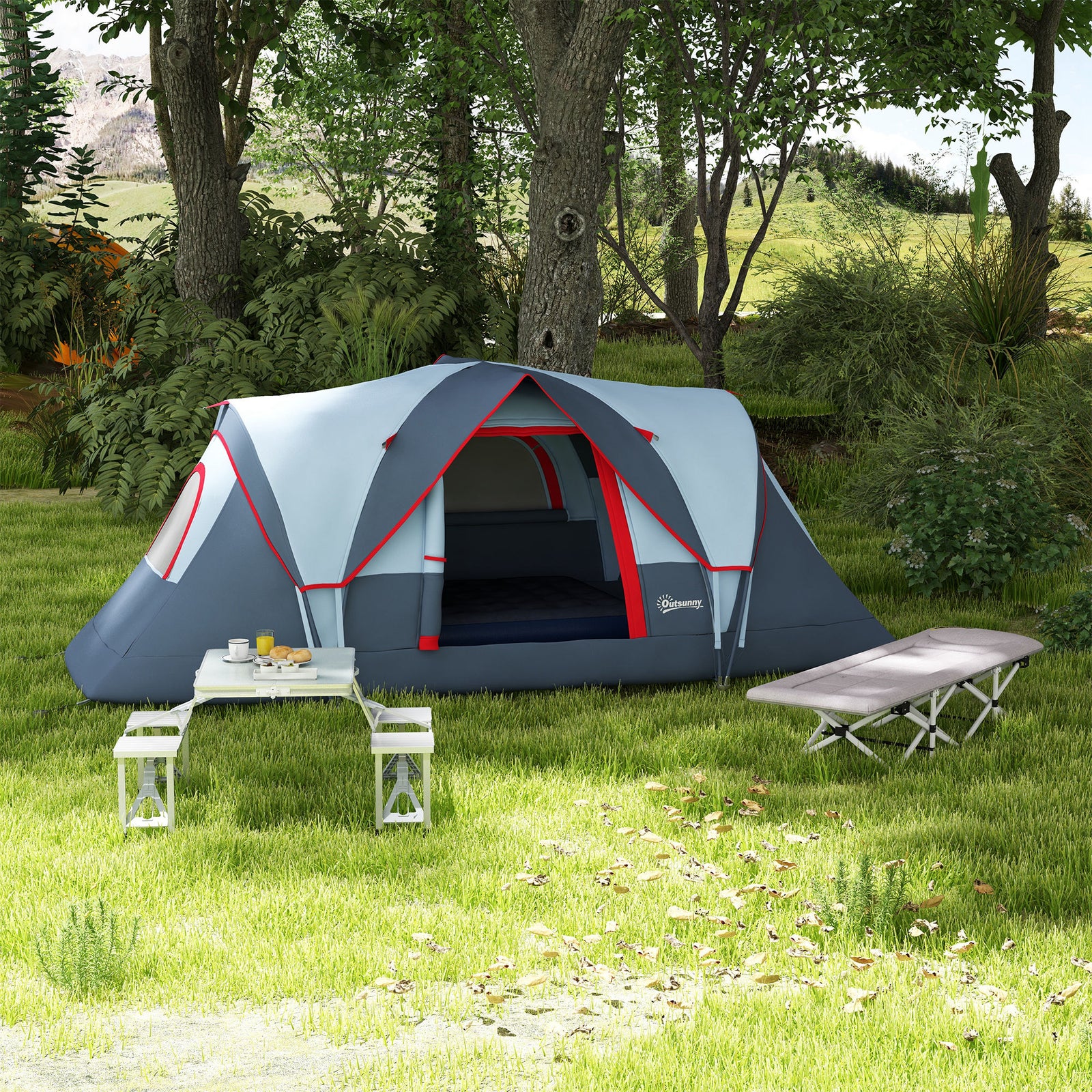 Folding Camping Picnic Table W/ 4 Seats And Umbrella Hole