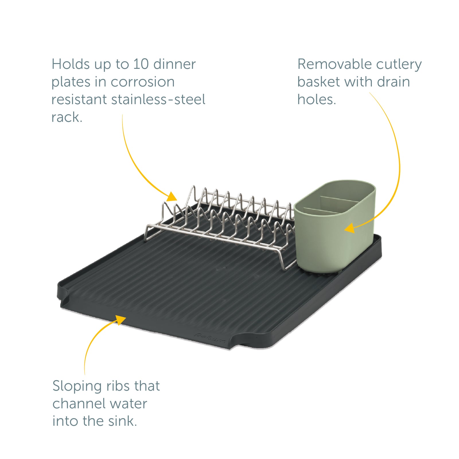 Large Recycled Draining Rack - Charcoal Grey Kitchen Dish Drainer - Holds up to 10 Plates - Made in the UK