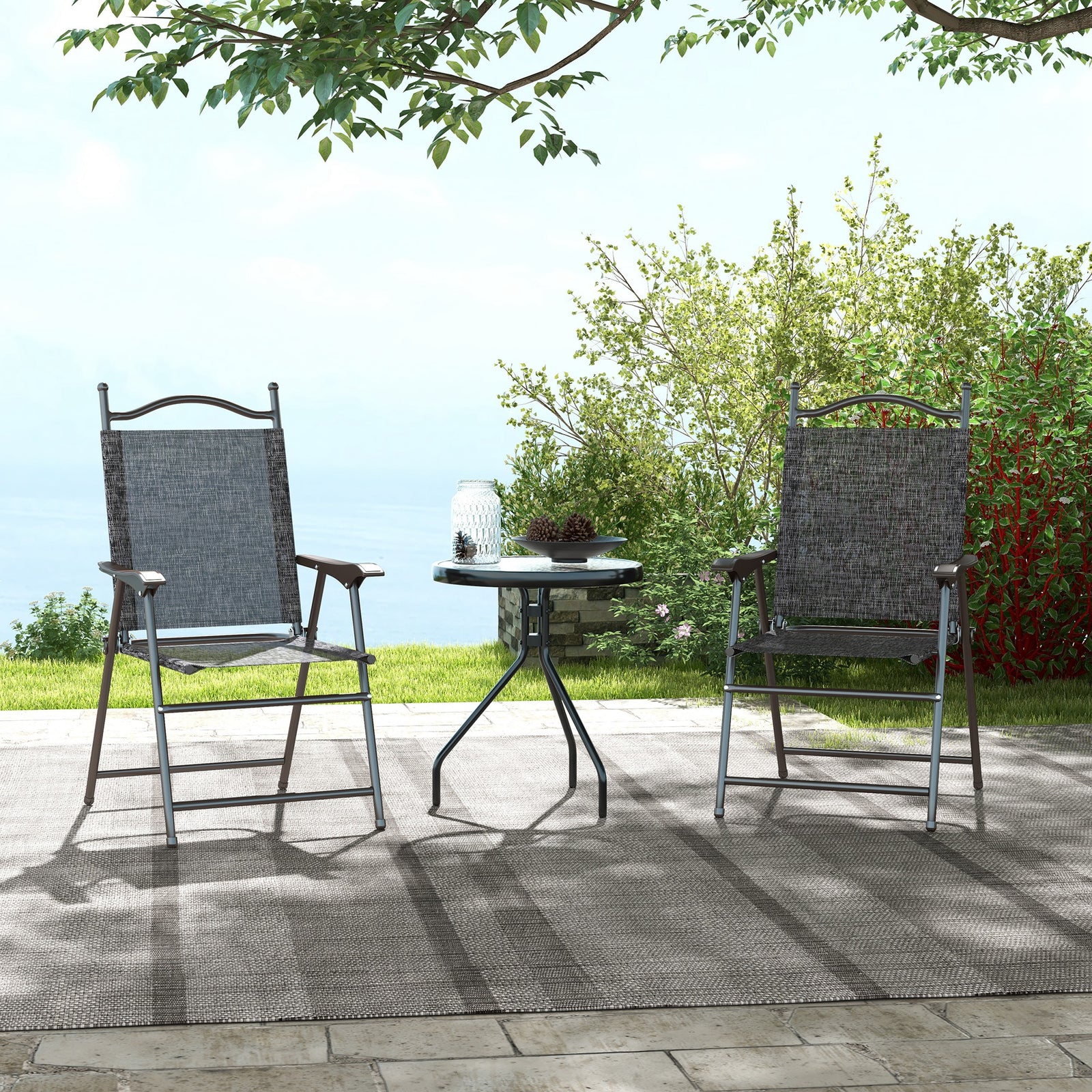 2pcs Folding Chair With Armrest, Breathable Mesh Fabric Seat | Gray