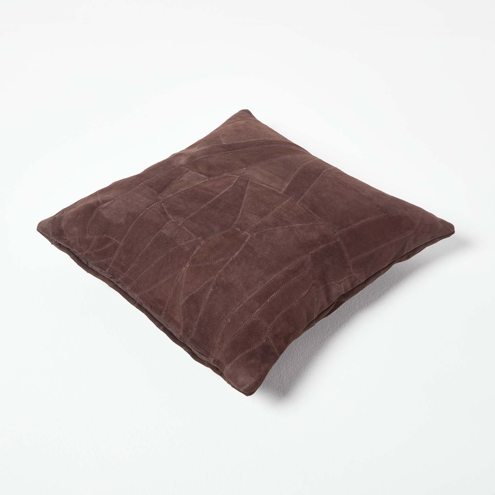 Real Leather Suede Cushion With Feather Filling | 45cm x 45cm | Chocolate