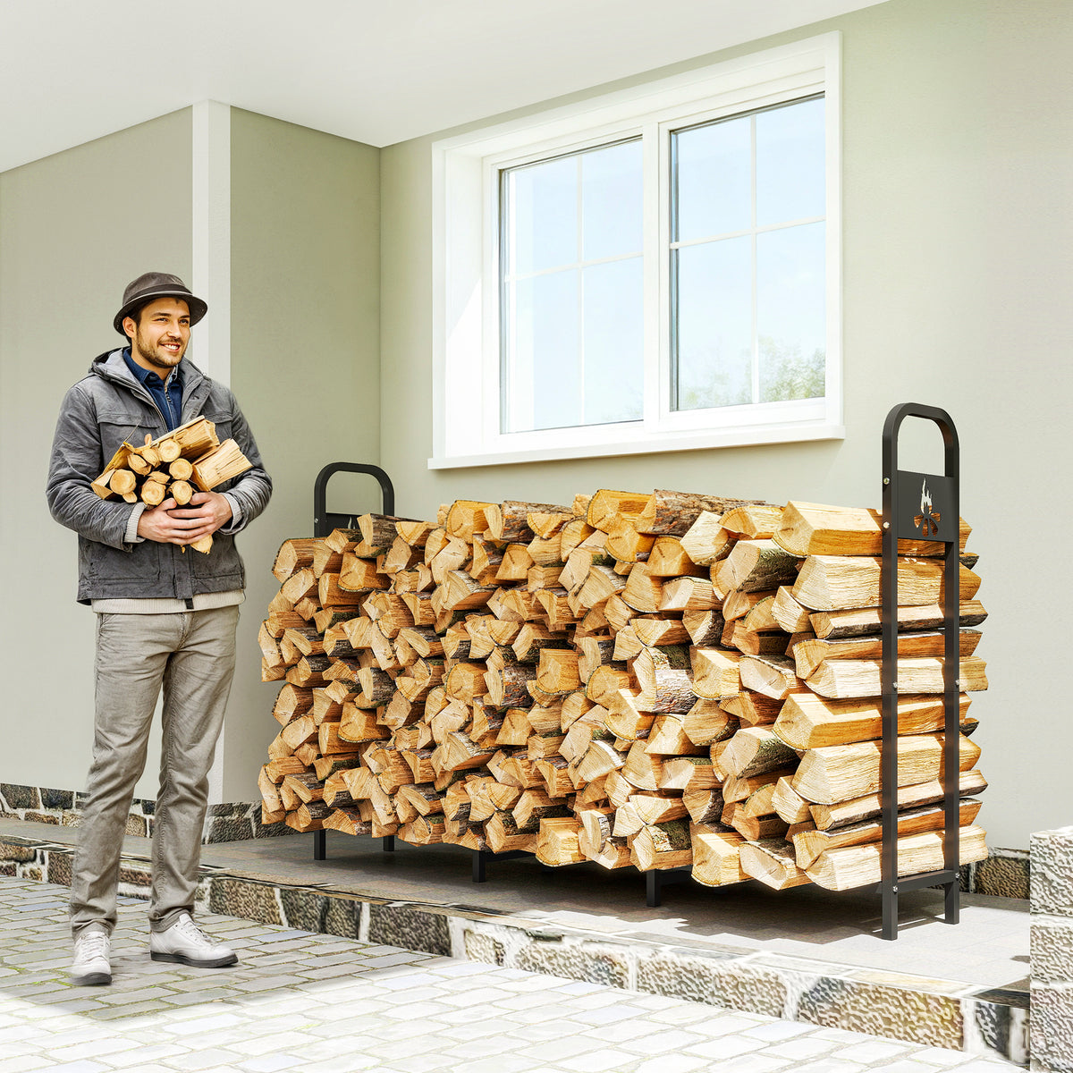 Outsunny Steel Firewood Log Rack, 300 Kg Indoor Outdoor Fireplace