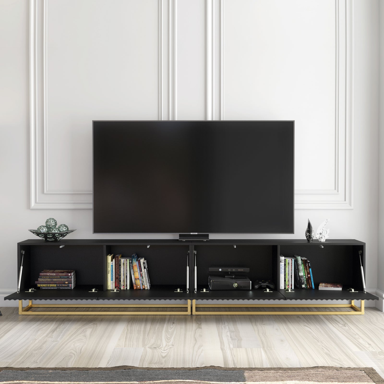 Ripple Duo Tv Unit 200cm - Fluted Design | Black