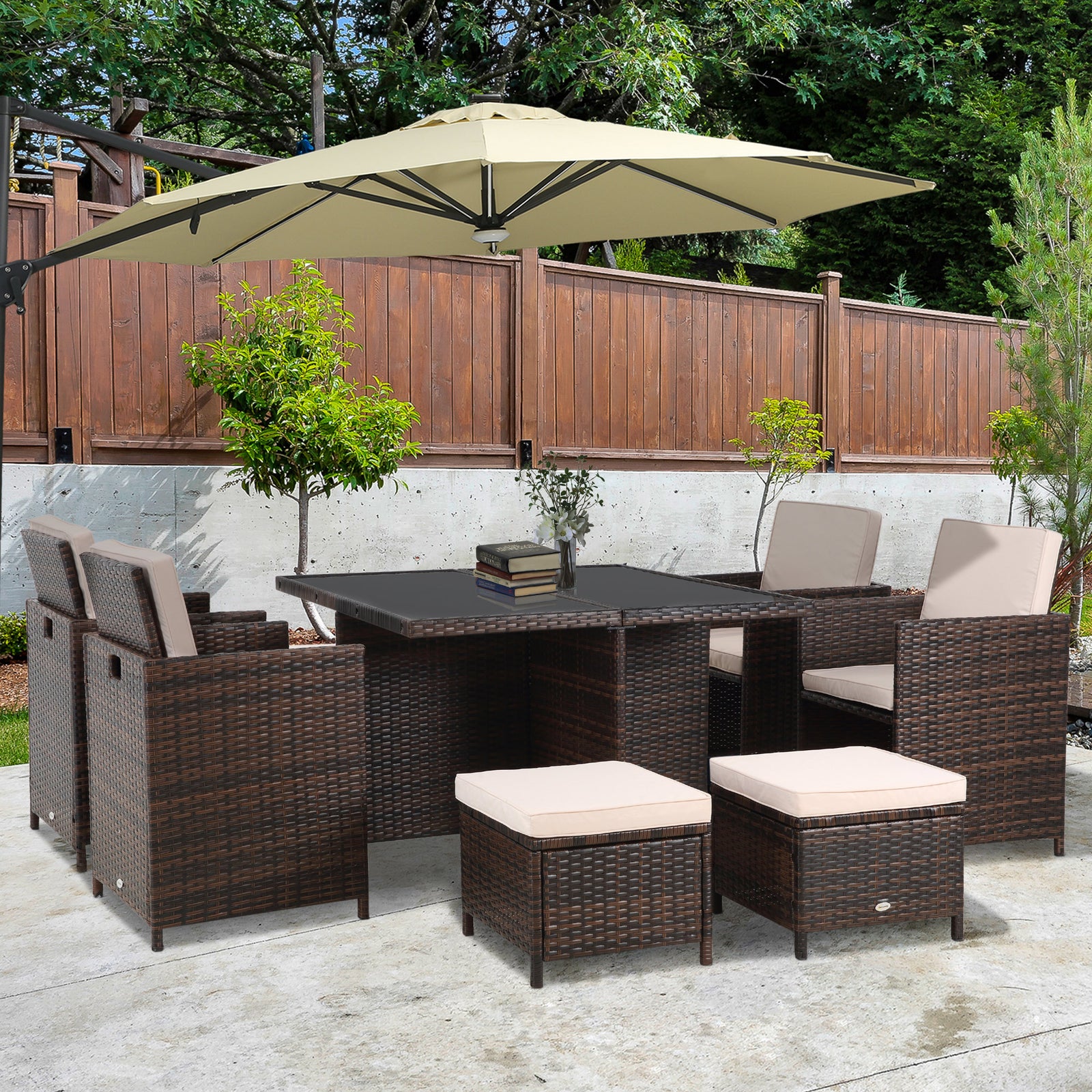 9 Pieces Rattan Dining Set Garden Furniture Seat Woven | Khaki