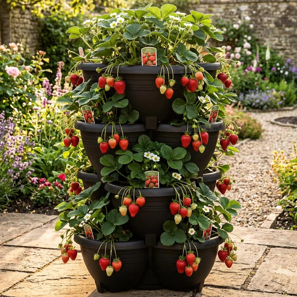Thompson & Morgan Strawberry Summer Long Collection - 9 Plants + Stacking Planter