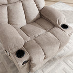 Oatmeal Electric Recliner Chair, Chenille Fabric, Heat & Massage, Cup Holders & Side Pockets